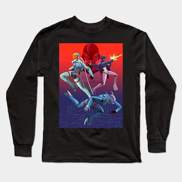 Knight Sabers_With Background Long Sleeve T-Shirt by UBiv Art Gallery